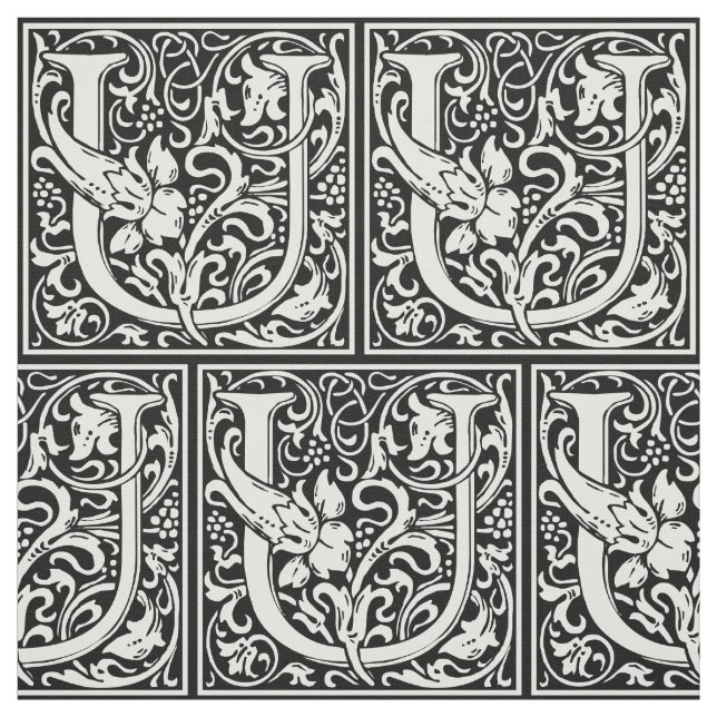 Letter U Mediaeval Monogram Art Nouveau Fabric (Swatch)