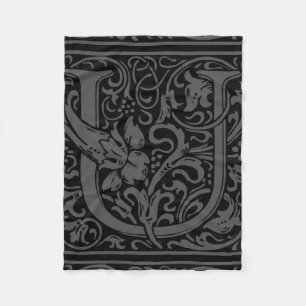 Letter U Mediaeval Monogram Art Nouveau Fleece Blanket