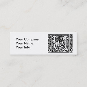 Letter U Mediaeval Monogram Art Nouveau Mini Business Card