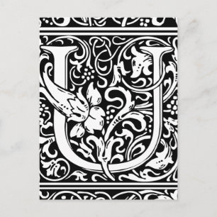 Letter U Mediaeval Monogram Art Nouveau Postcard