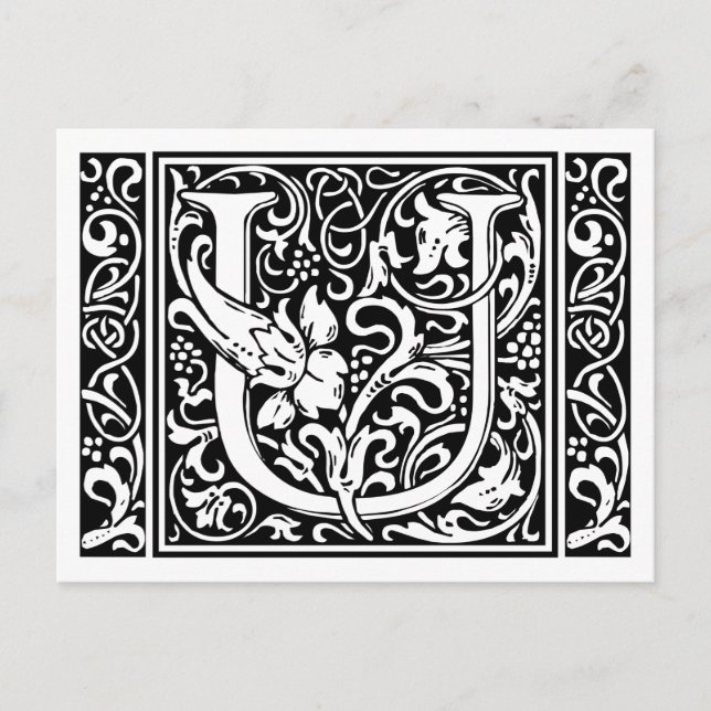 Letter U Mediaeval Monogram Art Nouveau Postcard (Front)