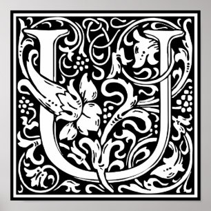 Letter U Mediaeval Monogram Art Nouveau Poster