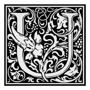 Letter U Mediaeval Monogram Art Nouveau Poster
