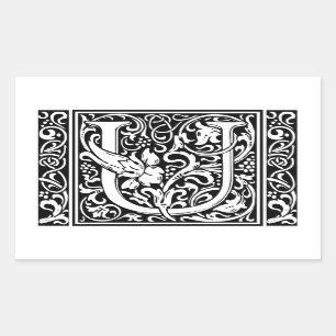 Letter U Mediaeval Monogram Art Nouveau Rectangular Sticker