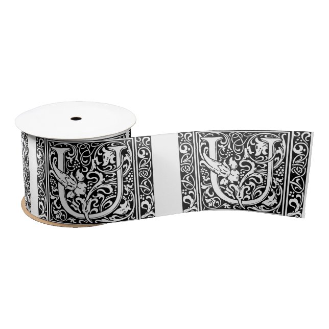 Letter U Mediaeval Monogram Art Nouveau Satin Ribbon (Spool)