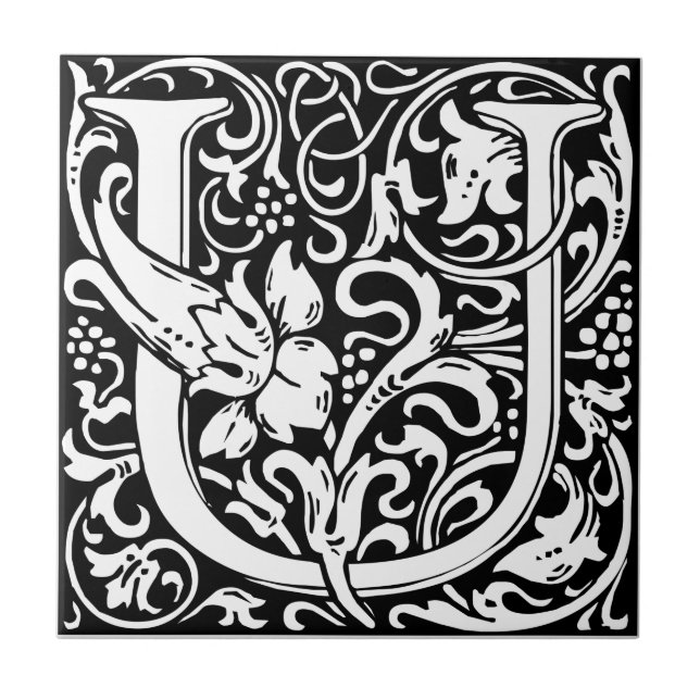 Letter U Mediaeval Monogram Art Nouveau Tile (Front)
