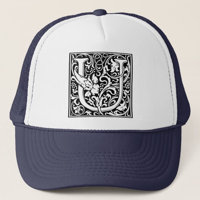 Letter U Mediaeval Monogram Art Nouveau Trucker Hat (Front)