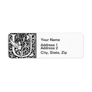 Letter U Mediaeval Monogram Vintage Initial Return Address Label