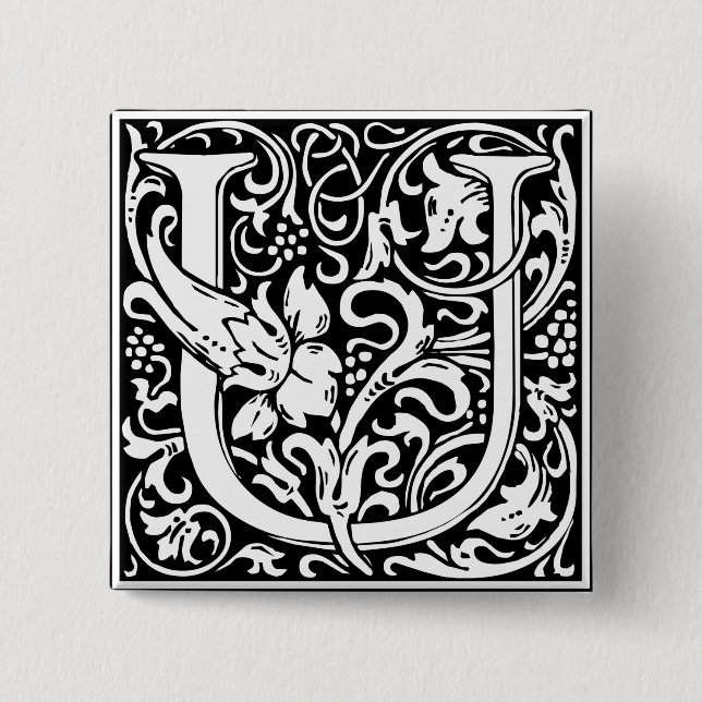 Letter U Medieval Monogram Art Nouveau 15 Cm Square Badge (Front)