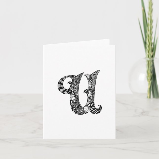 Letter U Monogram Black and White Note Card (Front)