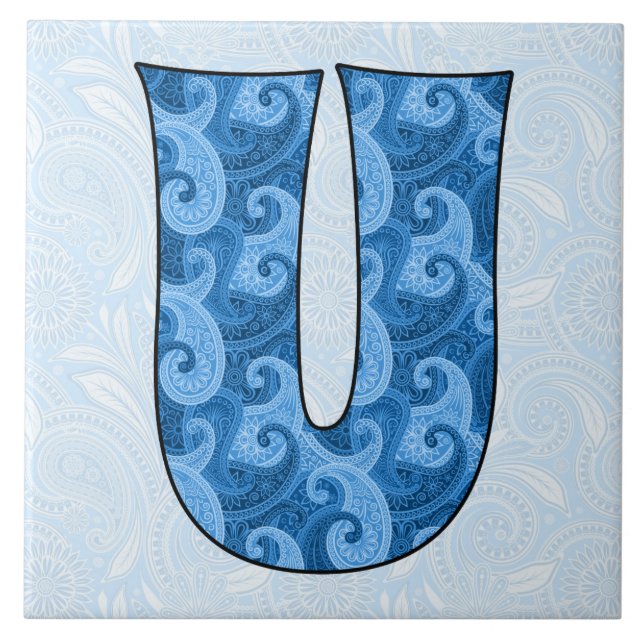 Letter U - Monogrammed Blue Paisley 6 inch Tile (Front)