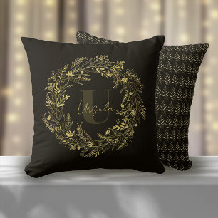 Letter U Urban Botanical Gold Monogram Cushion