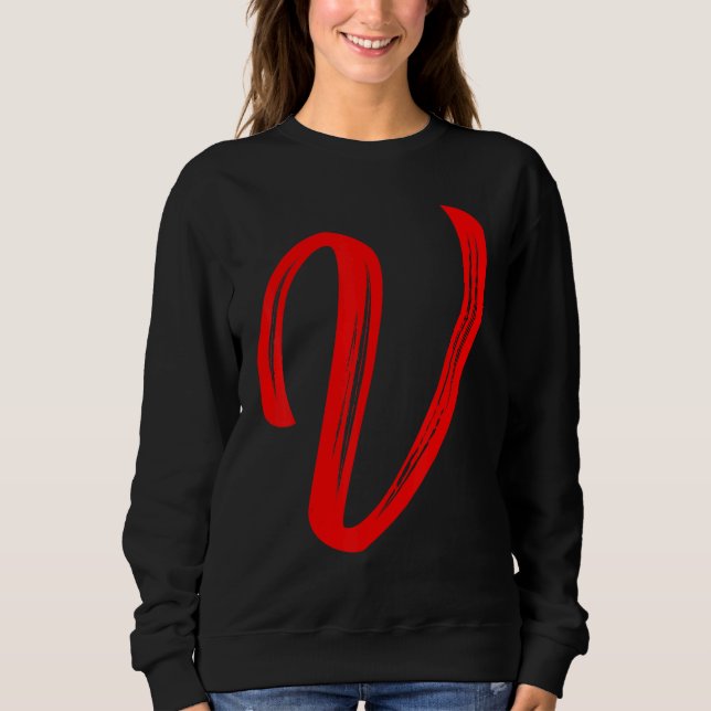 Letter V Alphabet Large Red Graphic Initial Sweatshirt (Front)