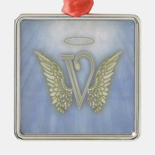Letter V Angel Monogram Metal Ornament