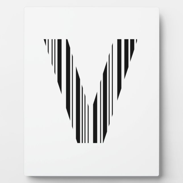 LETTER V BAR CODE First Initial Barcode Pattern Plaque (Front)