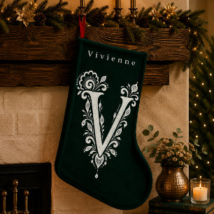 Letter V Botanical Monogram Personalised Stocking