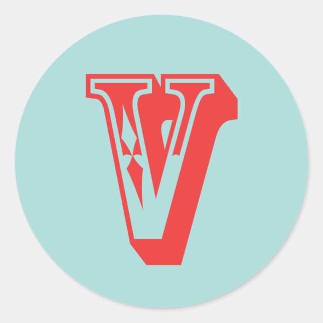 Letter V carnival style monogram initial favour Classic Round Sticker (Front)