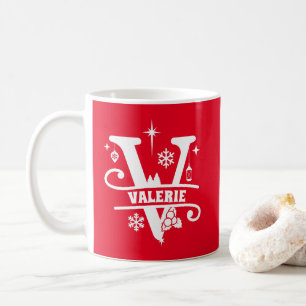 Letter V Christmas Monogram Initial Name Red   Coffee Mug