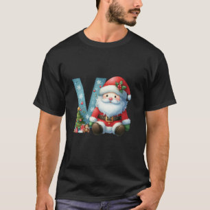 Letter V Cute Santa Claus Christmas Letter Patch T-Shirt