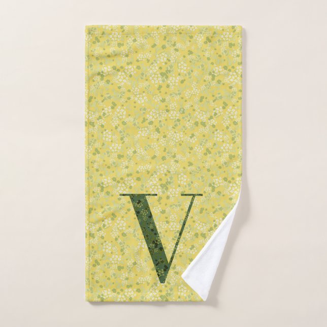 Letter V dark green and yellow liberty  Bath Towel (Hand Towel)