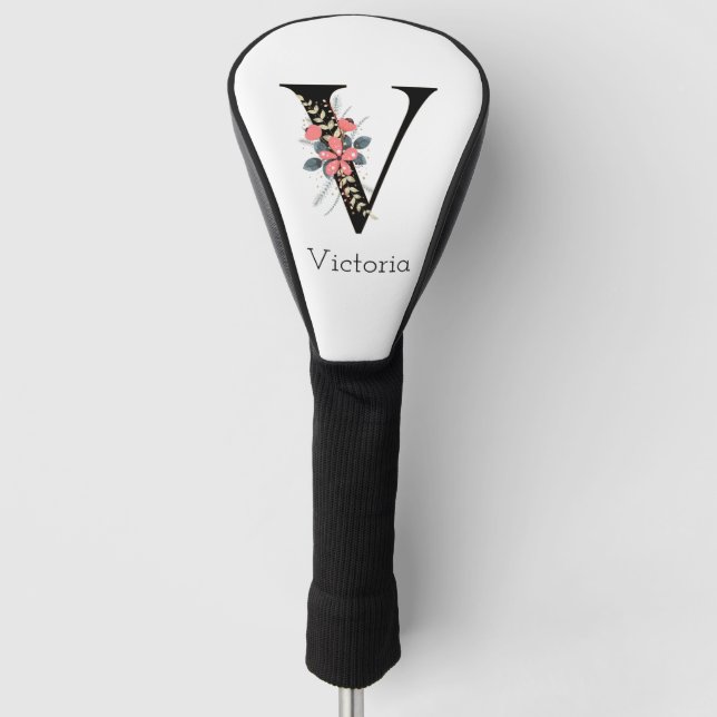 Letter "V" Floral Monogram Golf Head Cover (Front)