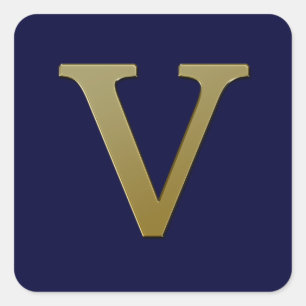 Letter V Gold Square Sticker