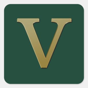 Letter V Gold Square Sticker