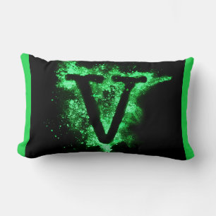 Letter V Green Capital Alphabet Lumbar Cushion