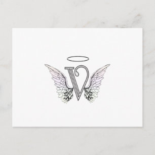 Letter V Initial Monogram with Angel Wings & Halo Postcard