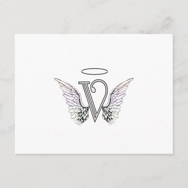 Letter V Initial Monogram with Angel Wings & Halo Postcard (Front)
