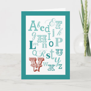Letter V Initial Name Alphabet Birthday Teal & Red Card