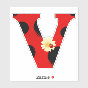 Letter V Ladybug Print with Ladybug and Flower