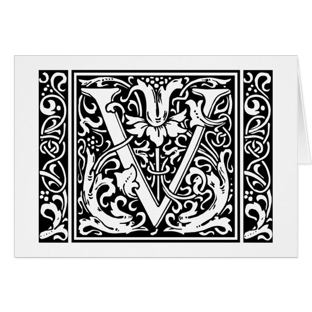 Letter V Mediaeval Monogram Art Nouveau (Front Horizontal)