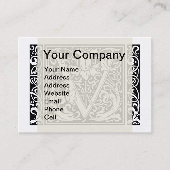 Letter V Mediaeval Monogram Art Nouveau Business Card (Front)