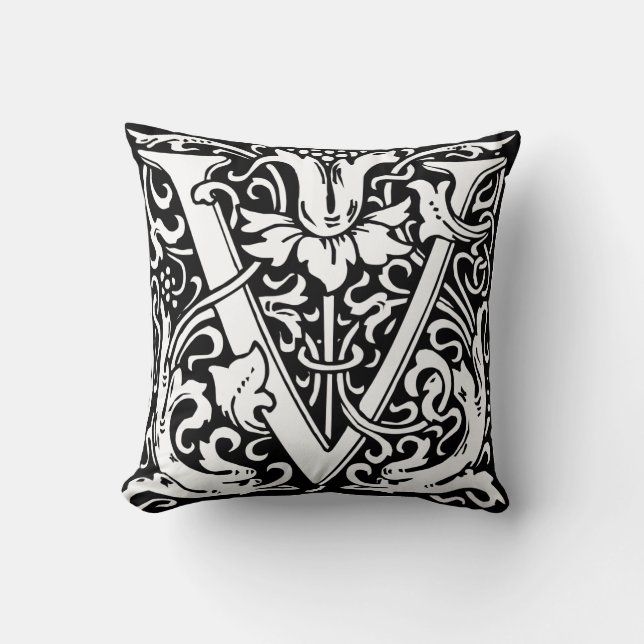 Letter V Mediaeval Monogram Art Nouveau Cushion (Front)