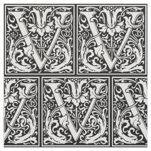 Letter V Mediaeval Monogram Art Nouveau Fabric