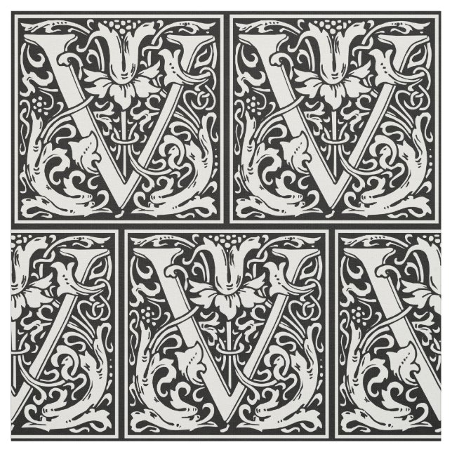 Letter V Mediaeval Monogram Art Nouveau Fabric (Swatch)
