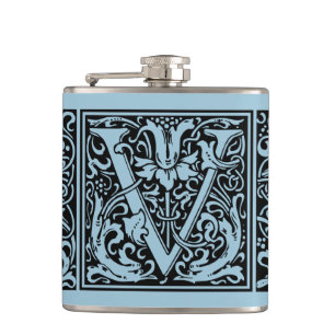 Letter V Mediaeval Monogram Art Nouveau Hip Flask