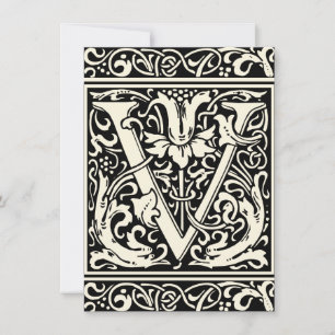 Letter V Mediaeval Monogram Art Nouveau Invitation