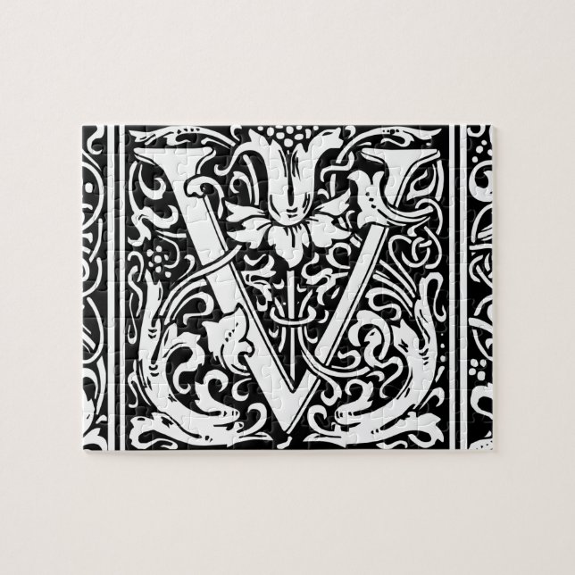 Letter V Mediaeval Monogram Art Nouveau Jigsaw Puzzle (Horizontal)