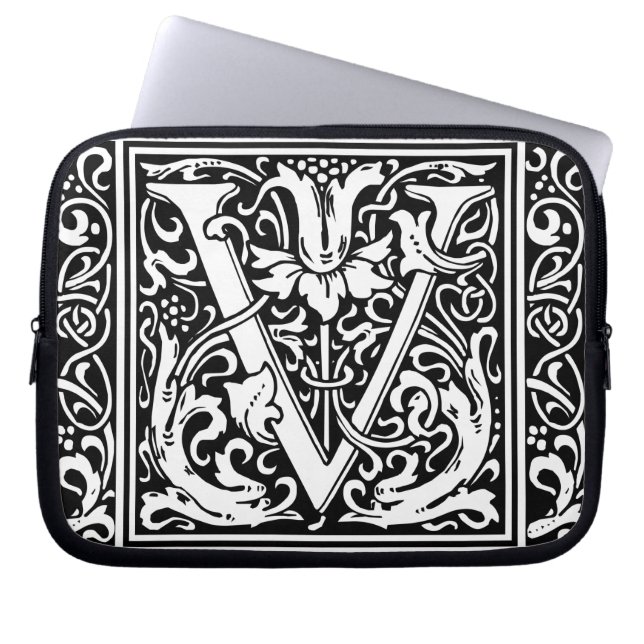 Letter V Mediaeval Monogram Art Nouveau Laptop Sleeve (Front)