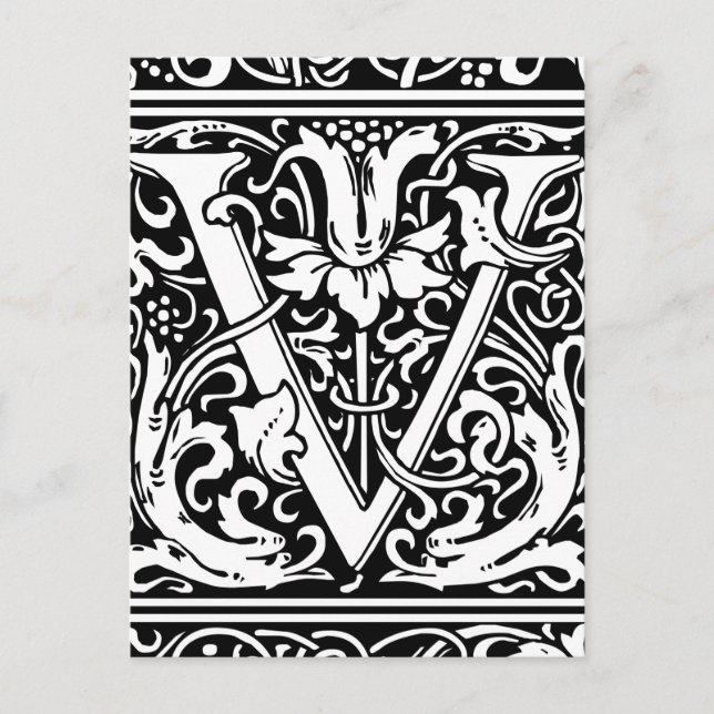 Letter V Mediaeval Monogram Art Nouveau Postcard (Front)