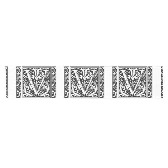 Letter V Mediaeval Monogram Art Nouveau Short Table Runner (Horizontal)