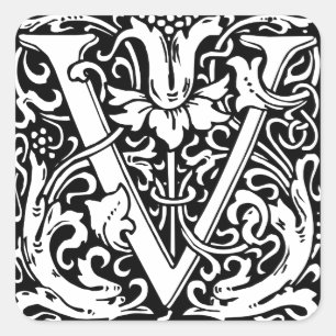 Letter V Mediaeval Monogram Art Nouveau Square Sticker