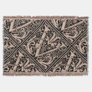 Letter V Mediaeval Monogram Art Nouveau Throw Blanket