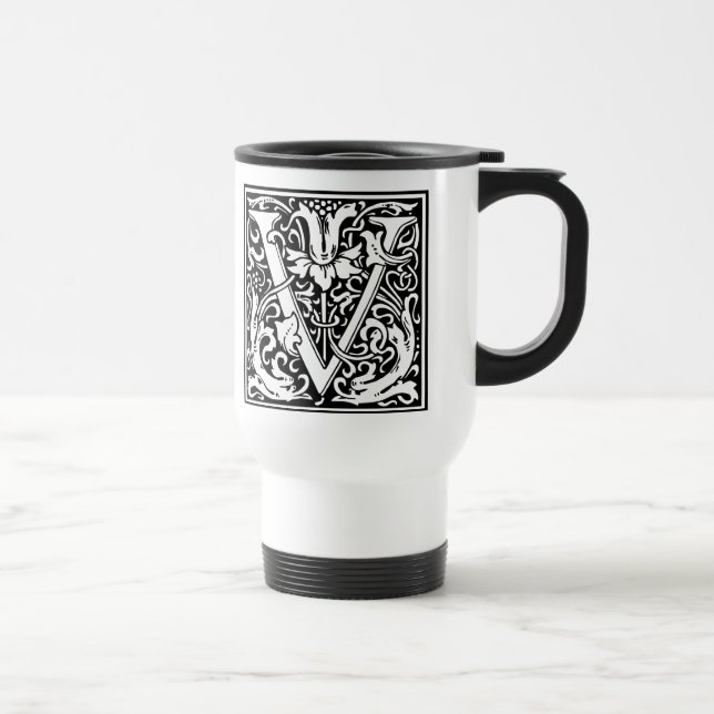 Letter V Mediaeval Monogram Art Nouveau Travel Mug (Right)