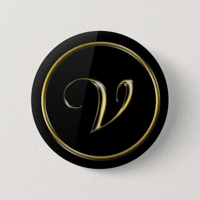 "Letter V" Monogram 6 Cm Round Badge (Front)