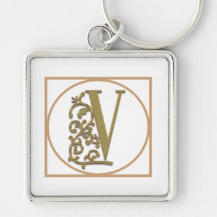 LETTER V MONOGRAM Beautiful Wedding New Home Gift Key Ring
