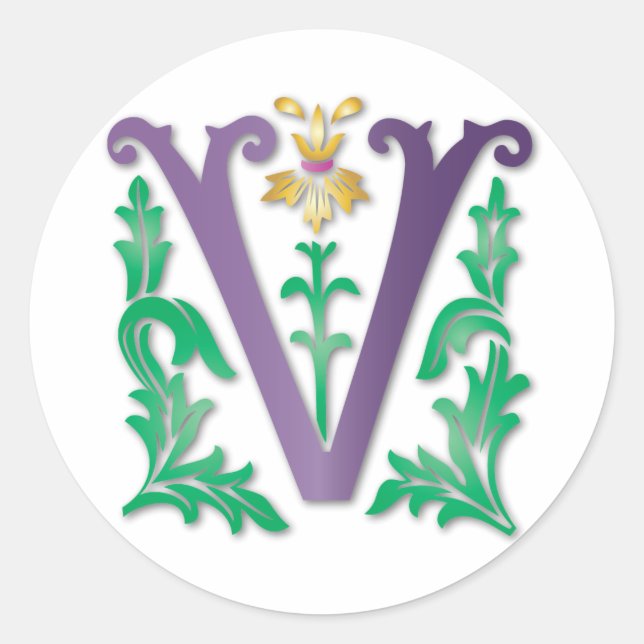 Letter V Monogram Classic Round Sticker (Front)