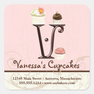 Letter V Monogram Cupcake Logo Business Stickers